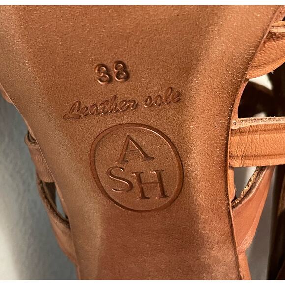 ASH Excelsior leather 38‎ tan Strappy 4” chunky Heeled Sandals women’s 7.5 - Picture 10 of 11